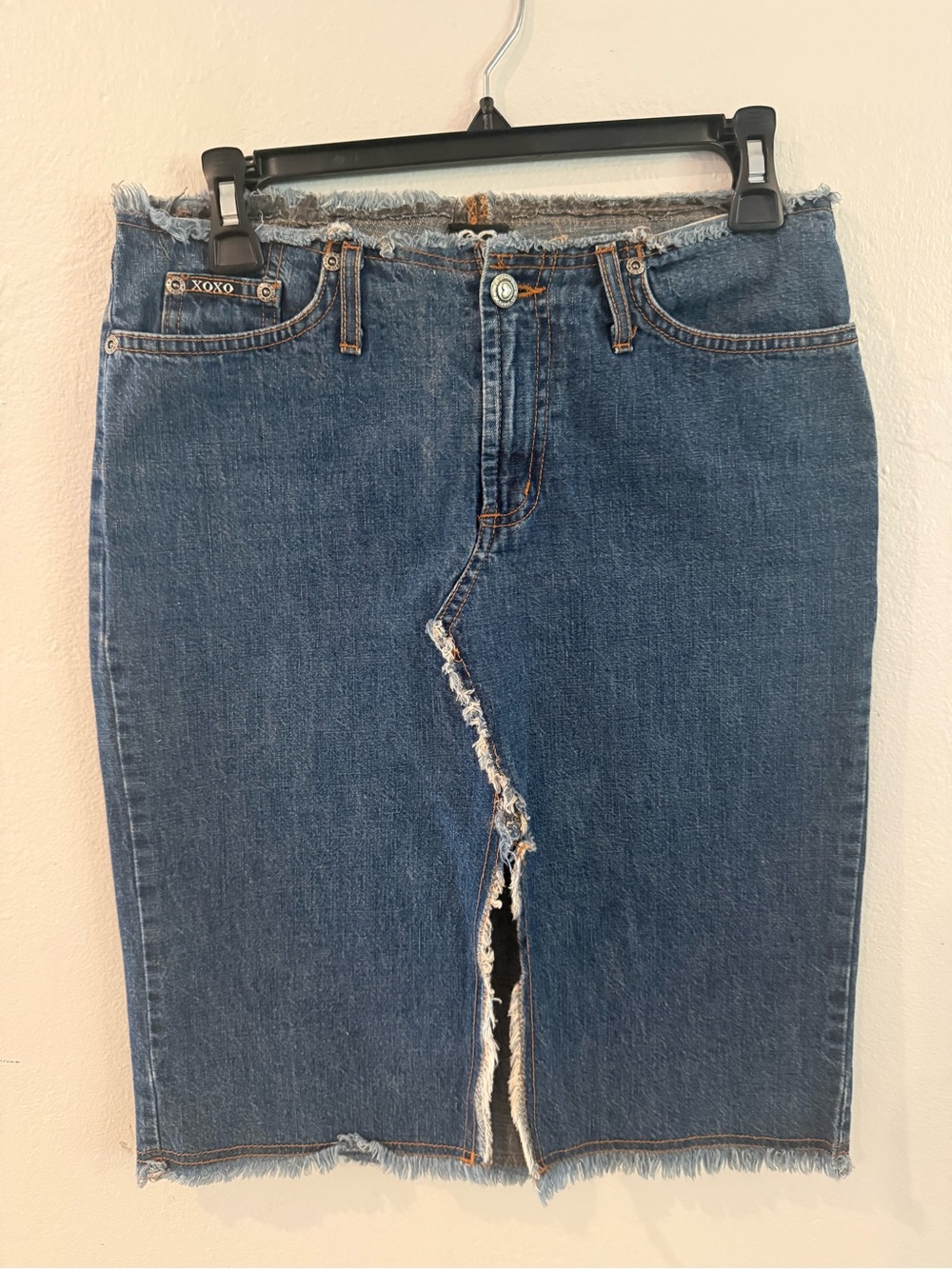 XOXO Dark Blue Denim Straight-Leg Skirt with Front Slit